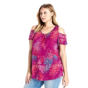LUCKY BRAND  Fuchsia Floral Cold Shoulder Top